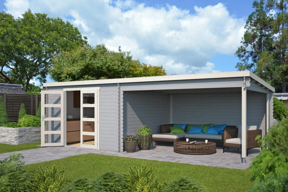 Outdoor Life Blokhut Olenka Platinum Grey-Wit 710 x 330 cm - Afbeelding 1